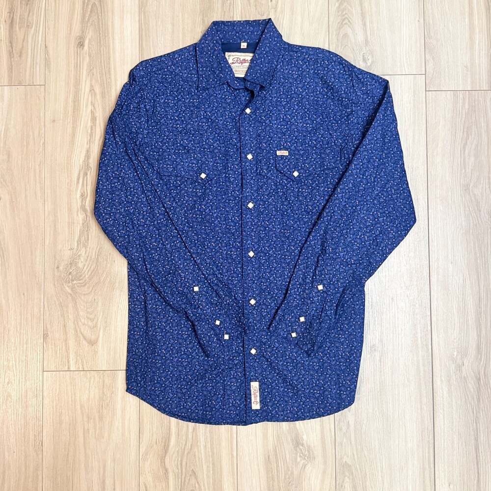 Rafter C Men's Long Sleeve Snap Shirt, Blue Paisley Western Shirt